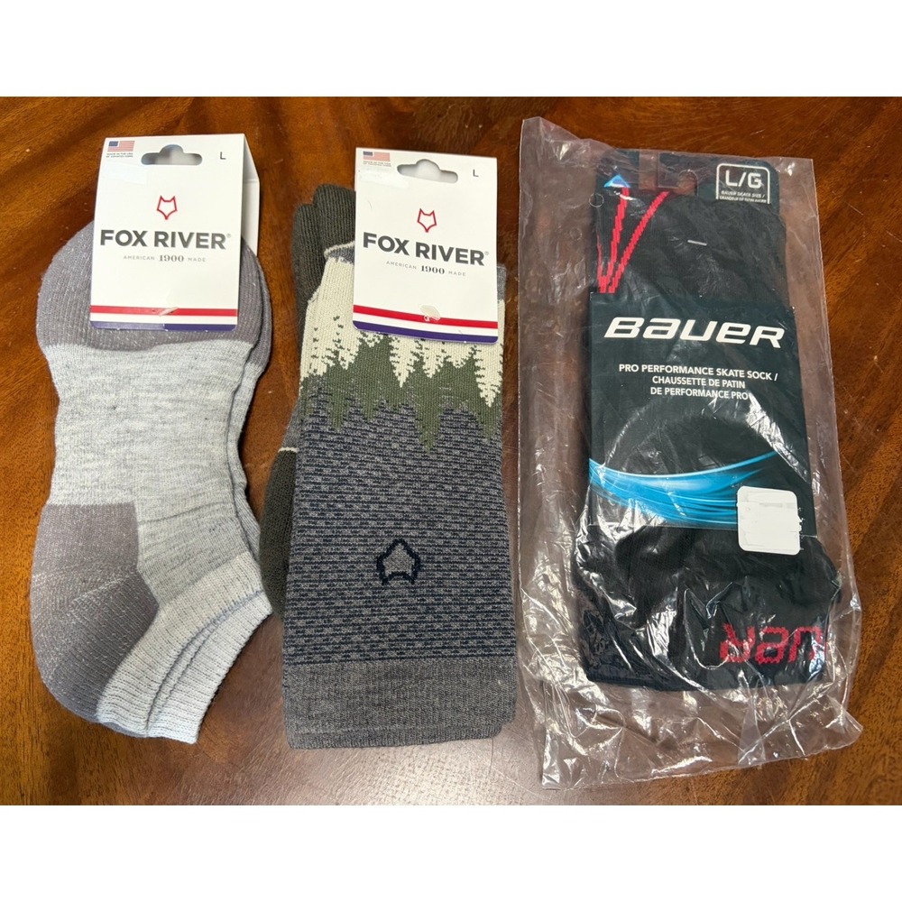 Lot Of 3 Fox River "Not Quite Perfect" Socks Size L Bauer Skate, Crew, Anklet